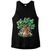 T Rex Smoking Joint Under A Tree Ladies PosiCharge Tri-Blend Wicking Tank
