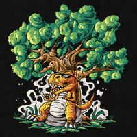 T Rex Smoking Joint Under A Tree Ladies PosiCharge Tri-Blend Wicking Tank