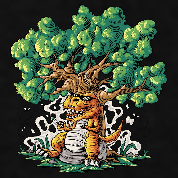 T Rex Smoking Joint Under A Tree Ladies PosiCharge Tri-Blend Wicking Tank