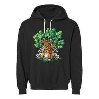 T Rex Smoking Joint Under A Tree Garment-Dyed Fleece Hoodie