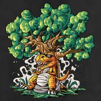 T Rex Smoking Joint Under A Tree 7 Panel Mesh Trucker Snapback Hat