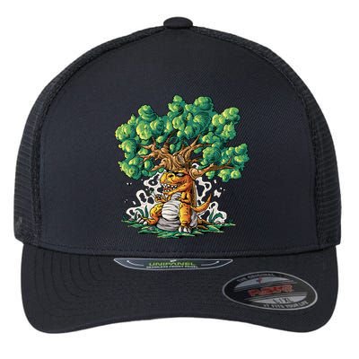 T Rex Smoking Joint Under A Tree Flexfit Unipanel Trucker Cap