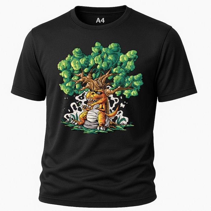 T Rex Smoking Joint Under A Tree Performance Shirt