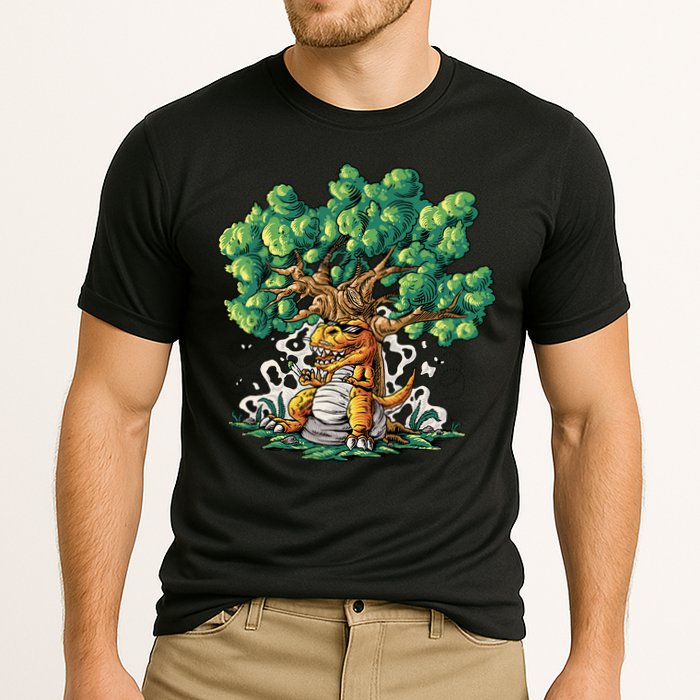 T Rex Smoking Joint Under A Tree Performance Shirt
