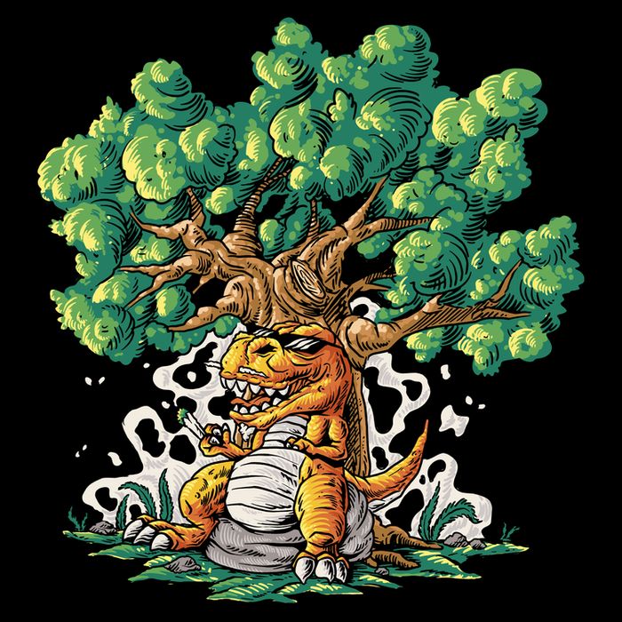 T Rex Smoking Joint Under A Tree Performance Shirt