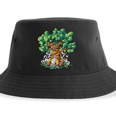 T Rex Smoking Joint Under A Tree Sustainable Bucket Hat