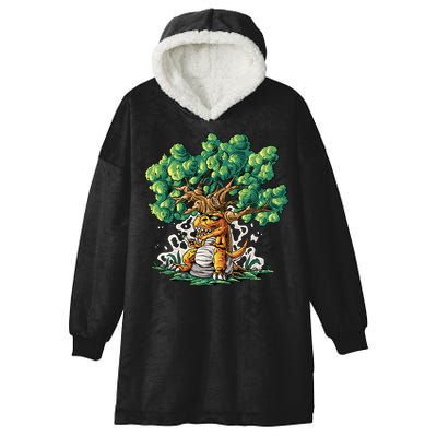 T Rex Smoking Joint Under A Tree Hooded Wearable Blanket