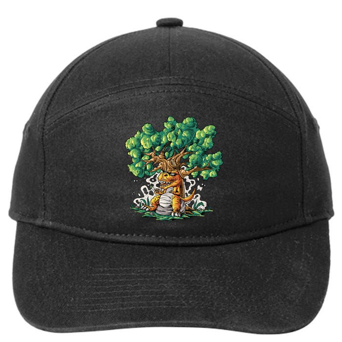 T Rex Smoking Joint Under A Tree 7-Panel Snapback Hat