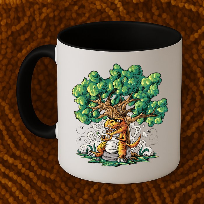 T Rex Smoking Joint Under A Tree Mug