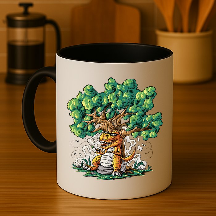 T Rex Smoking Joint Under A Tree Mug
