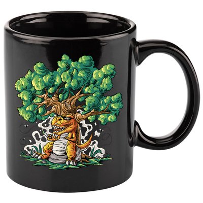 T Rex Smoking Joint Under A Tree 11oz C Handle Ceramic Mug