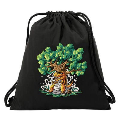 T Rex Smoking Joint Under A Tree Drawstring Bag