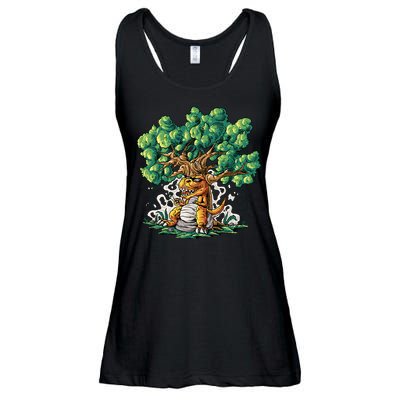 T Rex Smoking Joint Under A Tree Ladies Essential Flowy Tank