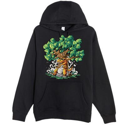T Rex Smoking Joint Under A Tree Premium Pullover Hoodie