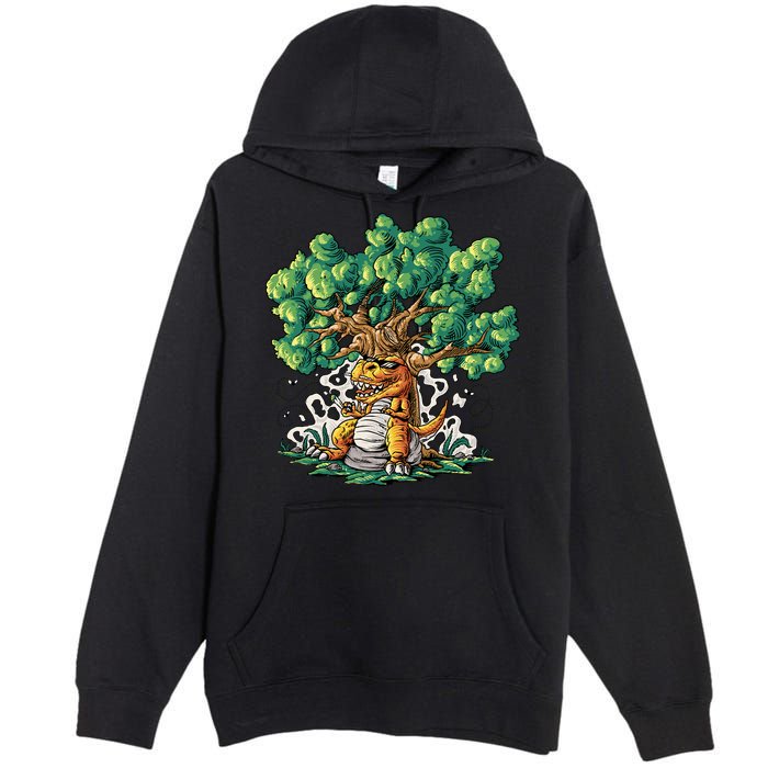 T Rex Smoking Joint Under A Tree Premium Pullover Hoodie