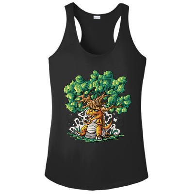 T Rex Smoking Joint Under A Tree Ladies PosiCharge Competitor Racerback Tank