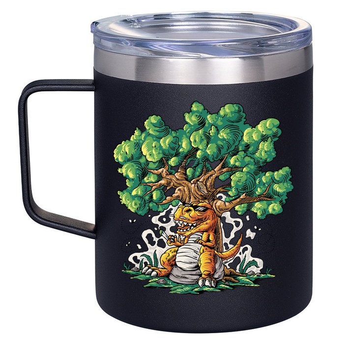 T Rex Smoking Joint Under A Tree 12oz Stainless Steel Coffee Mug
