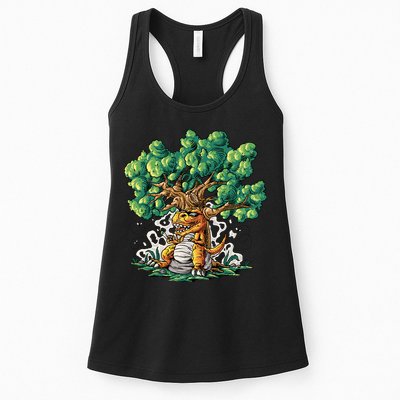 T Rex Smoking Joint Under A Tree Womens Tank Top