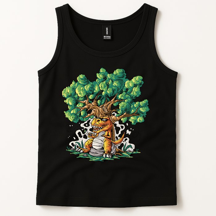 T Rex Smoking Joint Under A Tree Tank Top