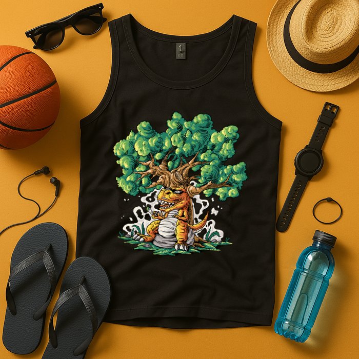 T Rex Smoking Joint Under A Tree Tank Top