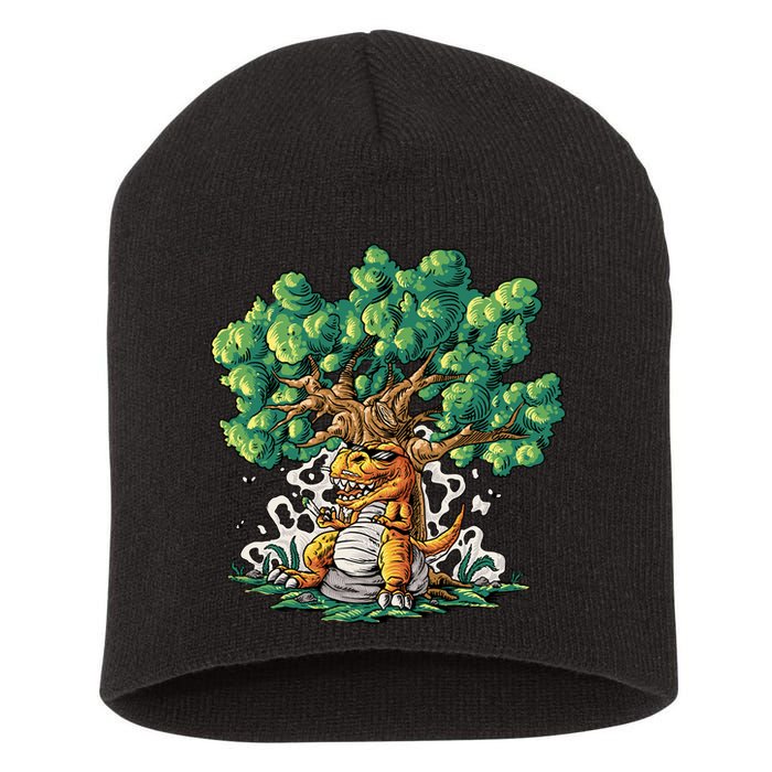 T Rex Smoking Joint Under A Tree Short Acrylic Beanie