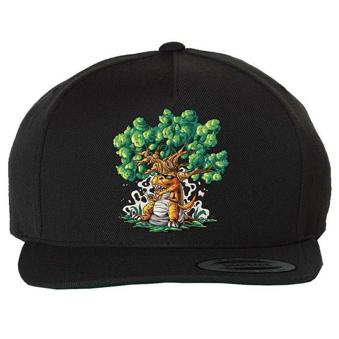 T Rex Smoking Joint Under A Tree Wool Snapback Cap