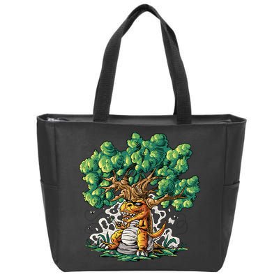 T Rex Smoking Joint Under A Tree Zip Tote Bag