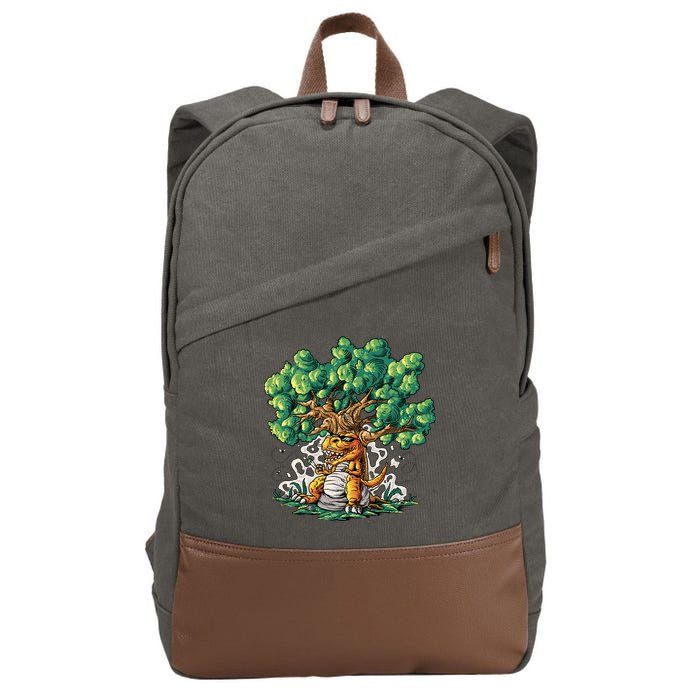 T Rex Smoking Joint Under A Tree Cotton Canvas Backpack