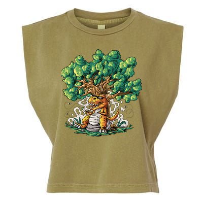T Rex Smoking Joint Under A Tree Garment-Dyed Women's Muscle Tee