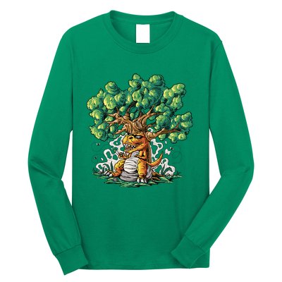 T Rex Smoking Joint Under A Tree Long Sleeve Shirt