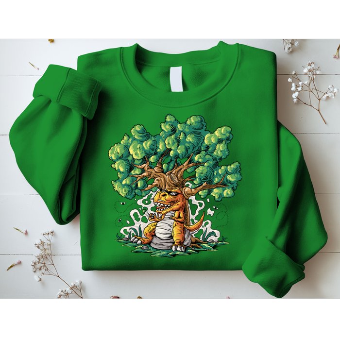 T Rex Smoking Joint Under A Tree Sweatshirt