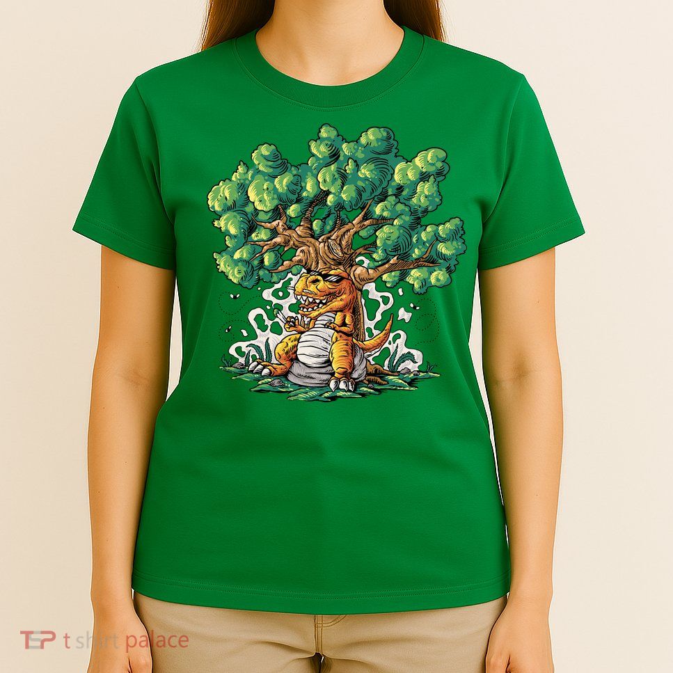 T Rex Smoking Joint Under A Tree T-Shirt