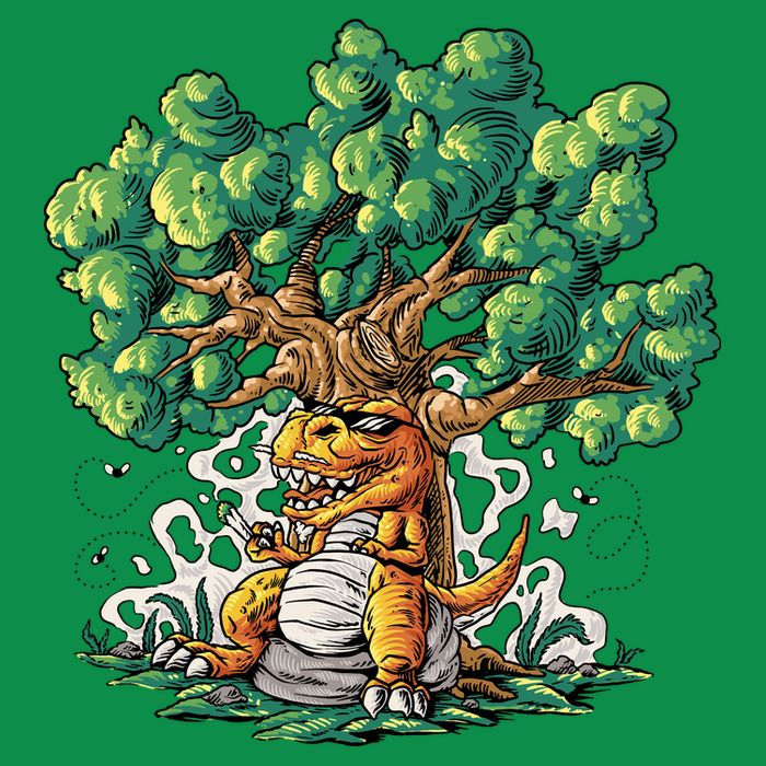 T Rex Smoking Joint Under A Tree Tall T-Shirt