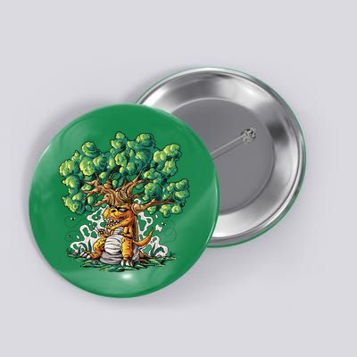 T Rex Smoking Joint Under A Tree Button