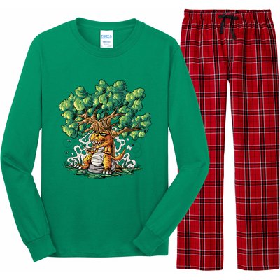 T Rex Smoking Joint Under A Tree Long Sleeve Pajama Set