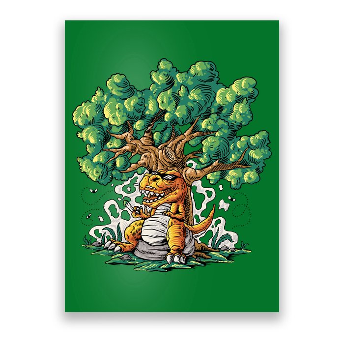 T Rex Smoking Joint Under A Tree Poster