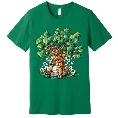 T Rex Smoking Joint Under A Tree Premium T-Shirt