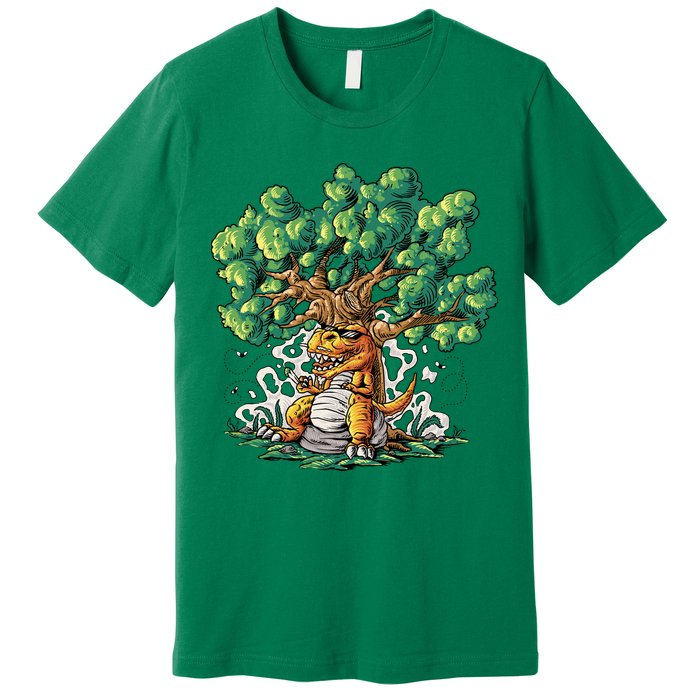 T Rex Smoking Joint Under A Tree Premium T-Shirt