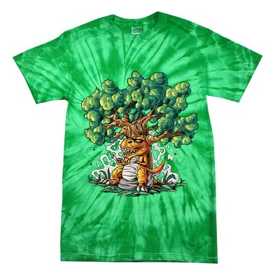 T Rex Smoking Joint Under A Tree Tie-Dye T-Shirt