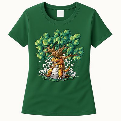 T Rex Smoking Joint Under A Tree Womens T-Shirt