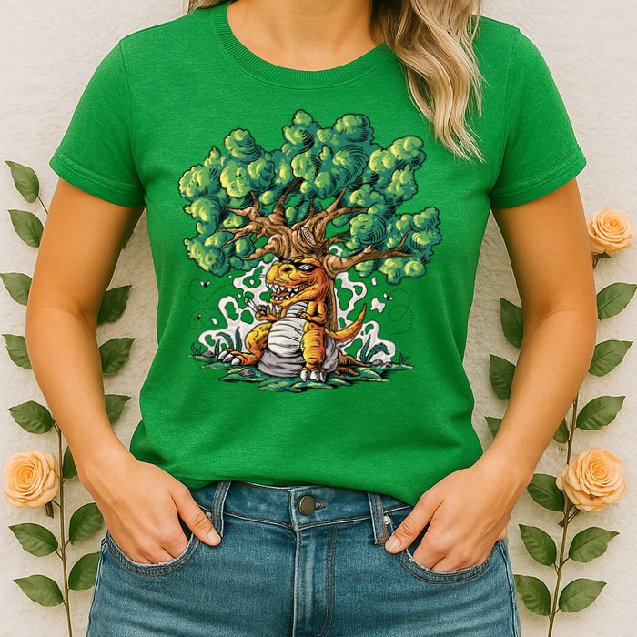 T Rex Smoking Joint Under A Tree Womens T-Shirt