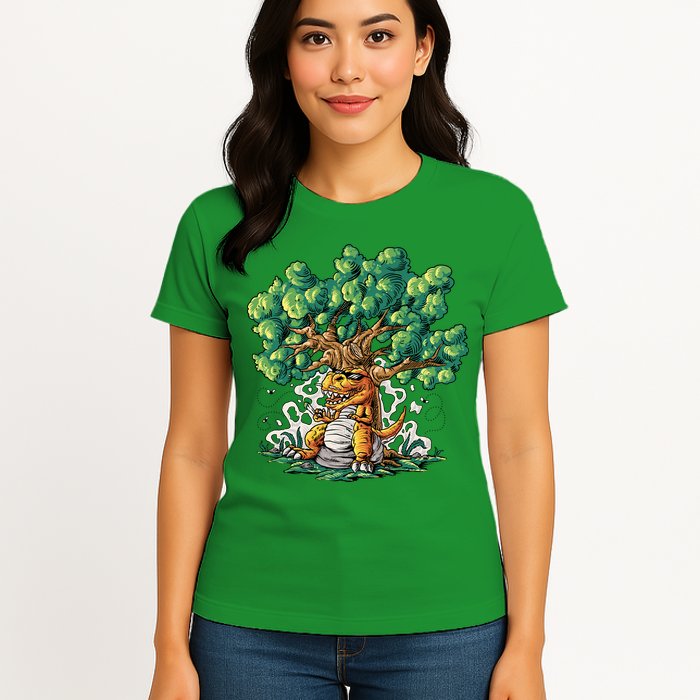 T Rex Smoking Joint Under A Tree Womens T-Shirt