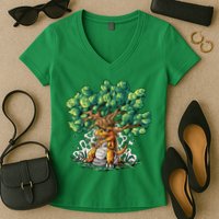 T Rex Smoking Joint Under A Tree Women's V-Neck T-Shirt
