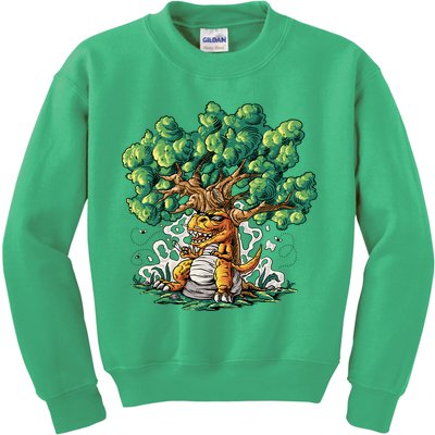 T Rex Smoking Joint Under A Tree Kids Sweatshirt