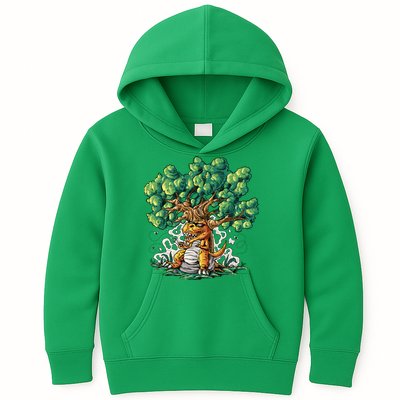 T Rex Smoking Joint Under A Tree Kids Hoodie