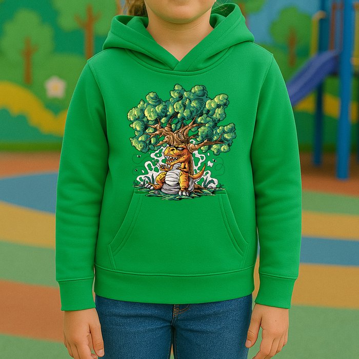 T Rex Smoking Joint Under A Tree Kids Hoodie