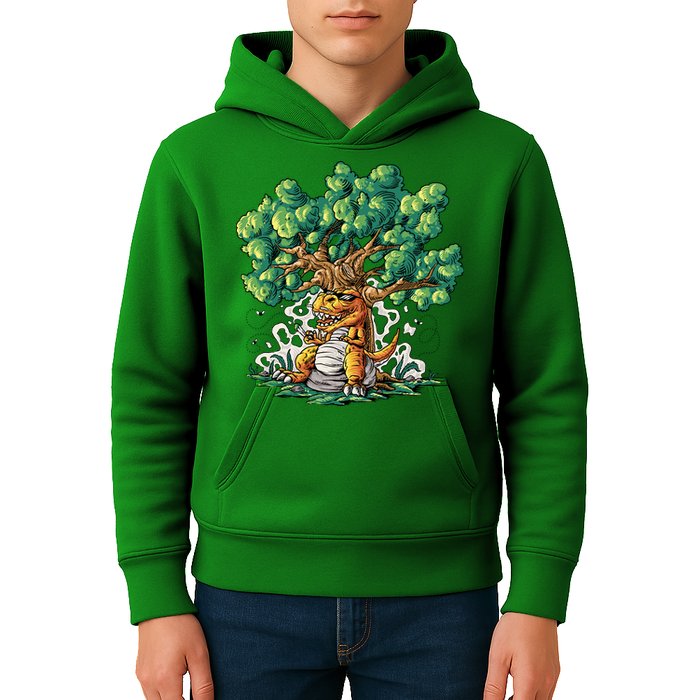 T Rex Smoking Joint Under A Tree Kids Hoodie