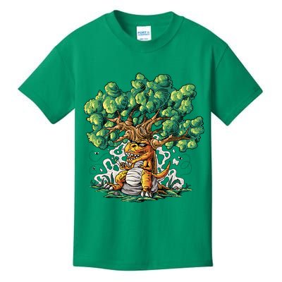 T Rex Smoking Joint Under A Tree Kids T-Shirt