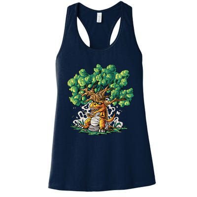 T Rex Smoking Joint Under A Tree Women's Racerback Tank