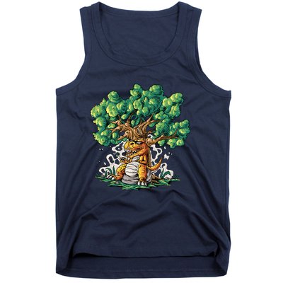 T Rex Smoking Joint Under A Tree Tank Top